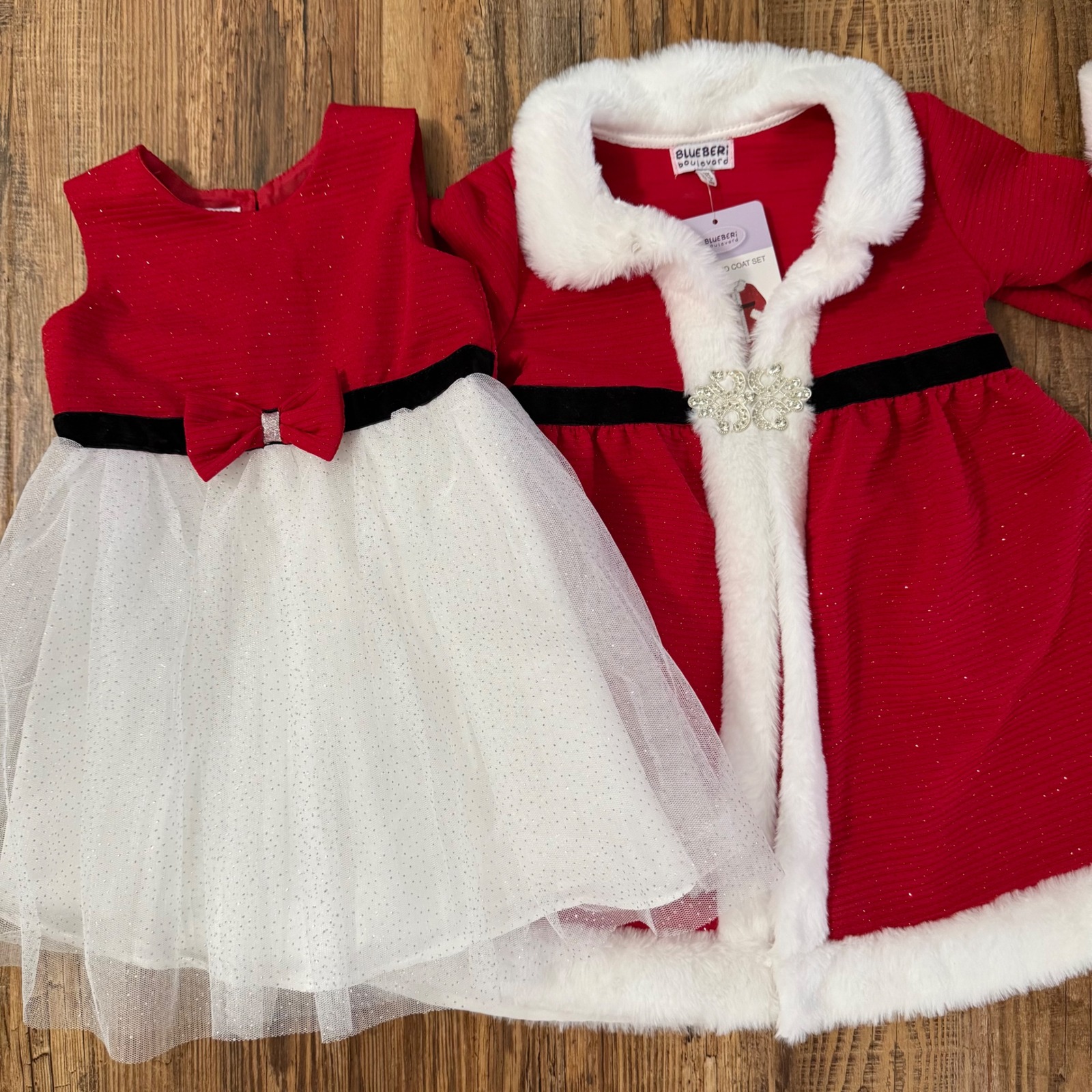 Nwt Blueberi Boulevard Dress And Coat Set Toddler Girls 3t Fur Holiday Christmas
